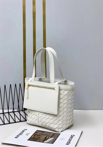 Mia Woven Leather Flip Flap Tote Cream