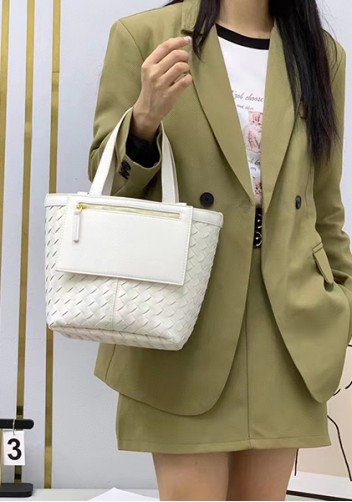 Mia Woven Leather Flip Flap Tote Cream