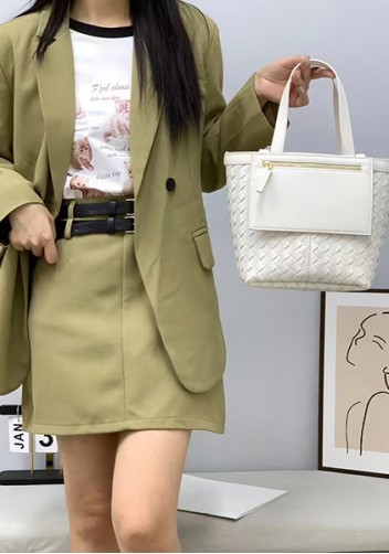 Mia Woven Leather Flip Flap Tote Cream