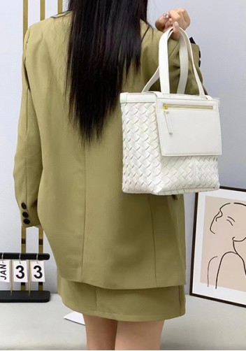 Mia Woven Leather Flip Flap Tote Cream