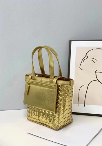 Mia Woven Leather Flip Flap Tote Gold