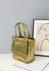 Mia Woven Leather Flip Flap Tote Gold