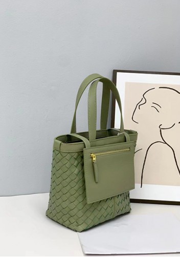 Mia Woven Leather Flip Flap Tote Green