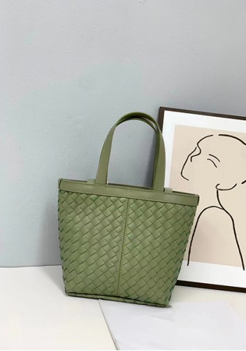 Mia Woven Leather Flip Flap Tote Green