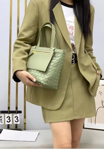 Mia Woven Leather Flip Flap Tote Green