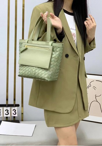 Mia Woven Leather Flip Flap Tote Green