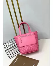 Mia Woven Leather Flip Flap Tote Pink