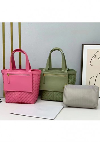 Mia Woven Leather Flip Flap Tote Silver