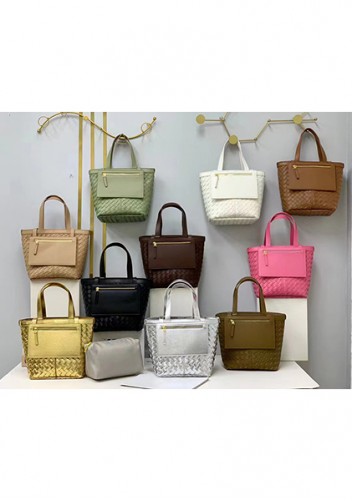 Mia Woven Leather Flip Flap Tote Silver