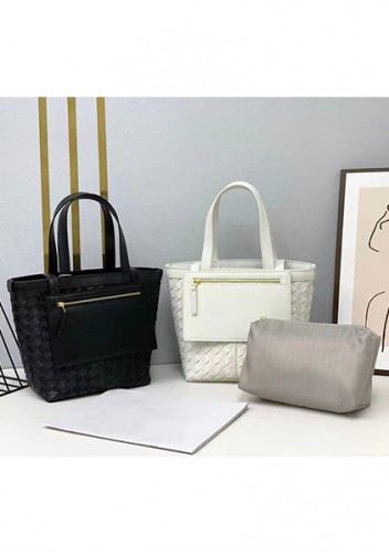 Mia Woven Leather Flip Flap Tote Silver