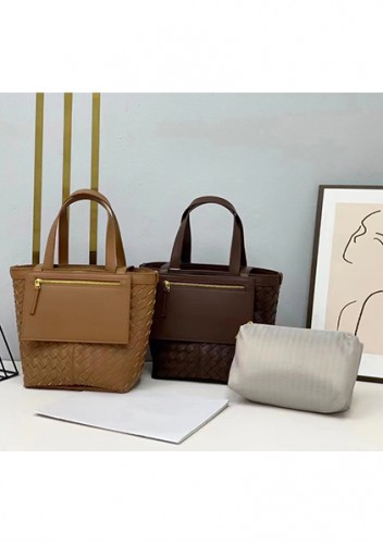 Mia Woven Leather Flip Flap Tote Silver