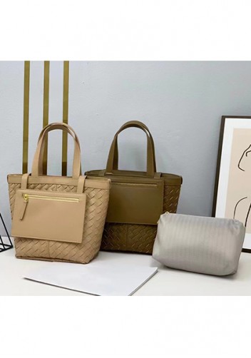 Mia Woven Leather Flip Flap Tote Silver