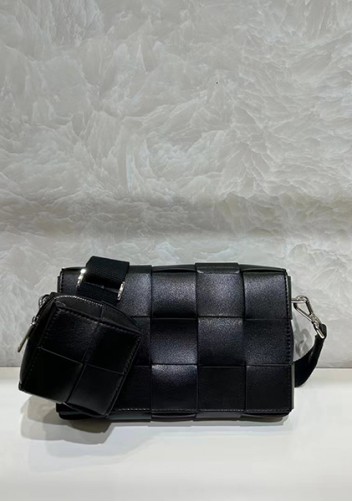 Mia Woven Leather Shoulder Bag With Cube Black