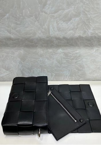 Mia Woven Leather Shoulder Bag With Cube Black