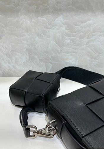 Mia Woven Leather Shoulder Bag With Cube Black