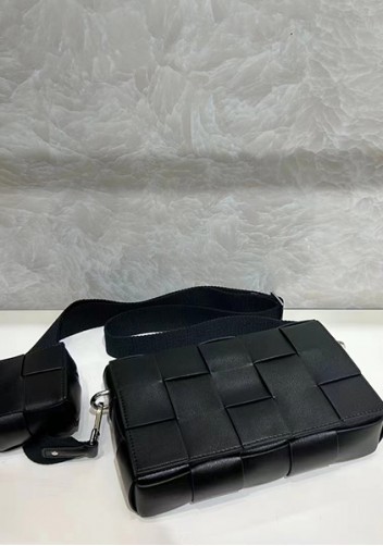 Mia Woven Leather Shoulder Bag With Cube Black