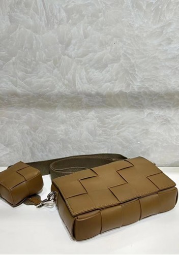 Mia Woven Leather Shoulder Bag With Cube Camel