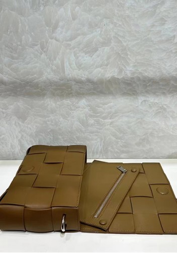 Mia Woven Leather Shoulder Bag With Cube Camel