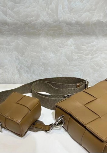 Mia Woven Leather Shoulder Bag With Cube Camel