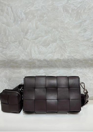 Mia Woven Leather Shoulder Bag With Cube Choco