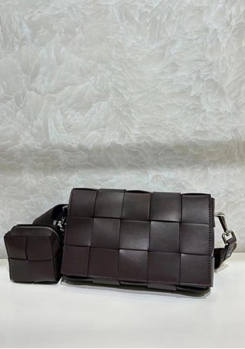 Mia Woven Leather Shoulder Bag With Cube Choco