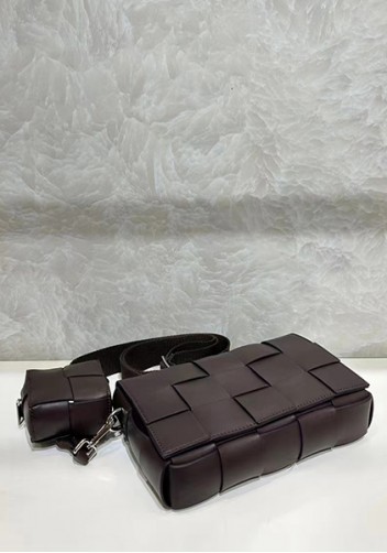 Mia Woven Leather Shoulder Bag With Cube Choco