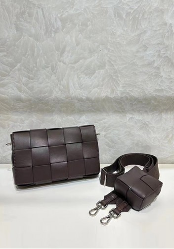 Mia Woven Leather Shoulder Bag With Cube Choco