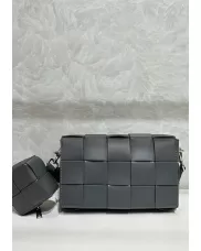 Mia Woven Leather Shoulder Bag With Cube Grey