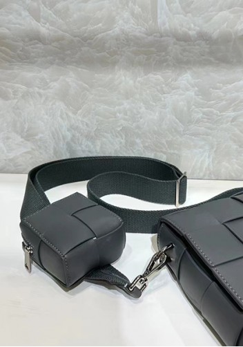 Mia Woven Leather Shoulder Bag With Cube Grey