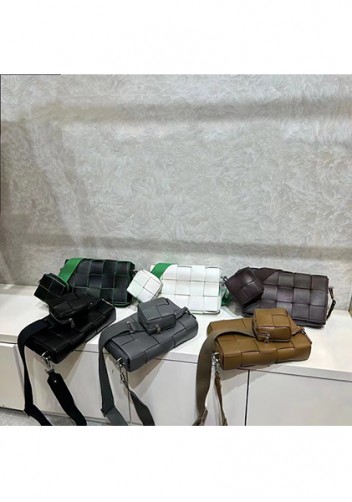 Mia Woven Leather Shoulder Bag With Cube Grey