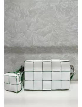 Mia Woven Leather Shoulder Bag With Cube White Green