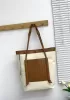 Mia Woven Leather Canvas Vertical Tote Camel