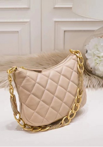 Adele Lambskin Chain Hobo Beige