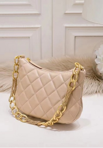 Adele Lambskin Chain Hobo Beige