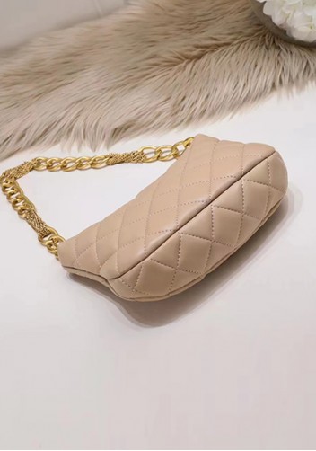 Adele Lambskin Chain Hobo Beige