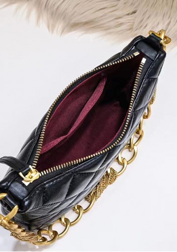 Adele Lambskin Chain Hobo Black
