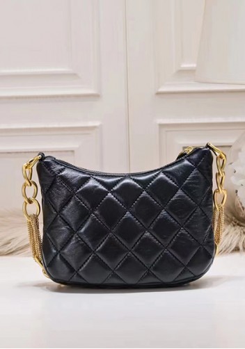 Adele Lambskin Chain Hobo Black