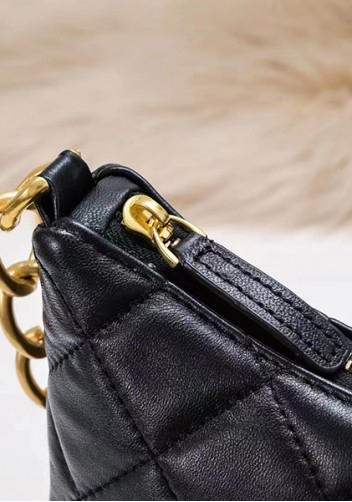 Adele Lambskin Chain Hobo Black