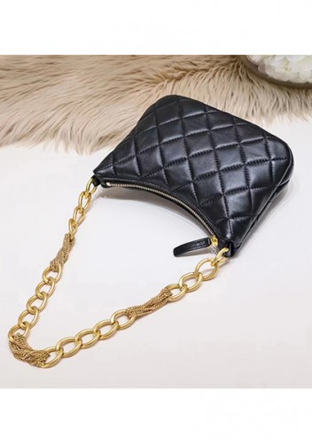 Adele Lambskin Chain Hobo Black