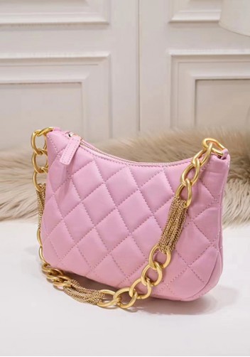 Adele Lambskin Chain Hobo Pink