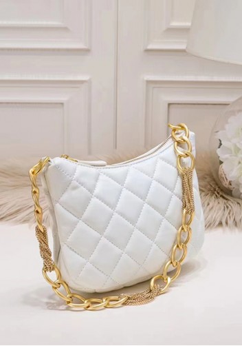 Adele Lambskin Chain Hobo White