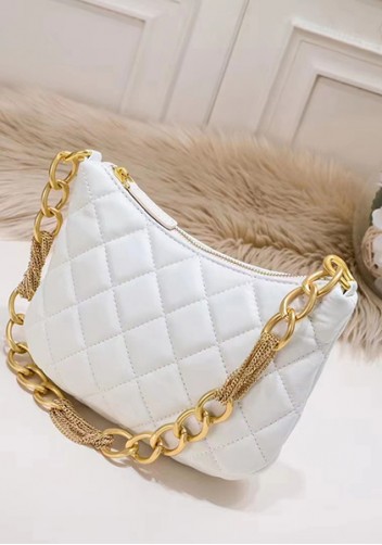 Adele Lambskin Chain Hobo White