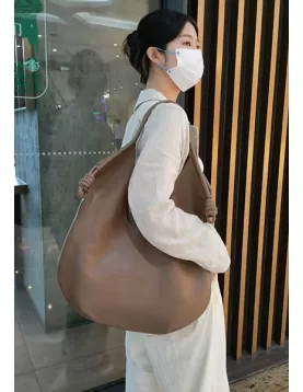 Adrienne Leather Large Shoulder Bag Beige