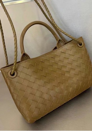 Allegria Woven Horizontal Leather Shoulder Bag Acorn