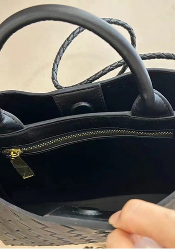 Allegria Woven Horizontal Leather Shoulder Bag Black