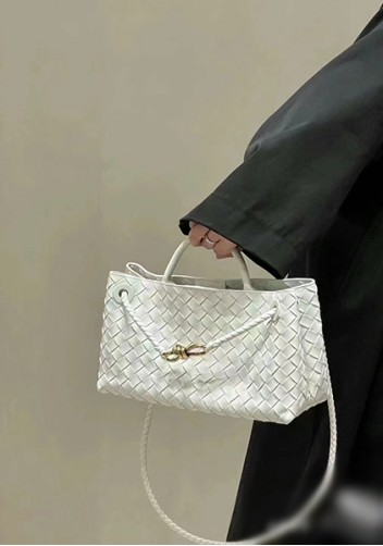 Allegria Woven Horizontal Leather Shoulder Bag Cream