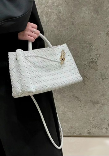 Allegria Woven Horizontal Leather Shoulder Bag Cream