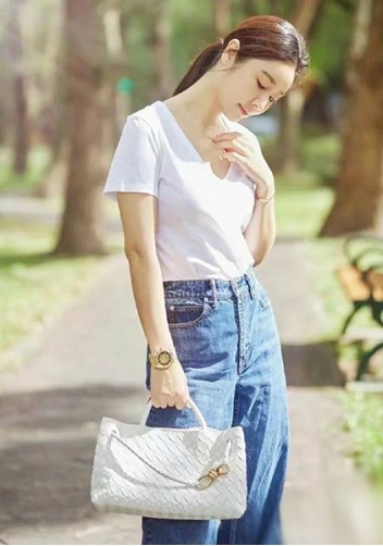 Allegria Woven Horizontal Leather Shoulder Bag Cream