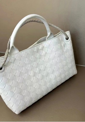 Allegria Woven Horizontal Leather Shoulder Bag Cream