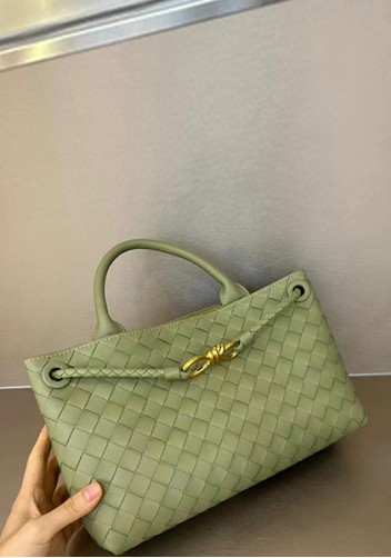 Allegria Woven Horizontal Leather Shoulder Bag Stone Green
